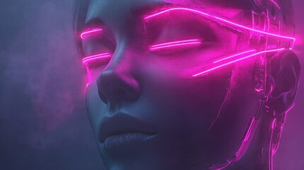 Obraz premium Cyborg Woman with Neon Lights