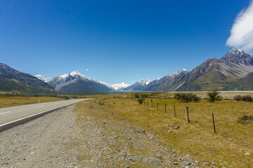 Lake Pukaki & Lake Tekapo Views with Lupin Fields, Hooker Valley Track, Southern Alps, Mt Cook Mountains Glacial Rivers, Snow-Capped Peaks, Scenic Trails, Landscape New Zealand’s Canterbury Queenstown