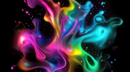 Vibrant Abstract Swirl of Neon Colors and Liquid Texture Creating Dynamic 3D Art on Black Background