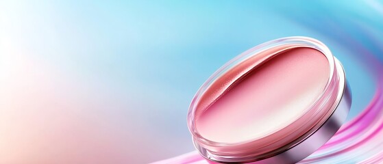  A tight shot of a pink-blue swirl backdrop harbors a circular object centrally situated, its surroundings slightly blurred