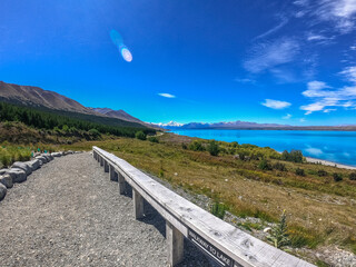 Lake Pukaki & Lake Tekapo Views with Lupin Fields, Hooker Valley Track, Southern Alps, Mt Cook Mountains Glacial Rivers, Snow-Capped Peaks, Scenic Trails, Landscape New Zealand’s Canterbury Queenstown