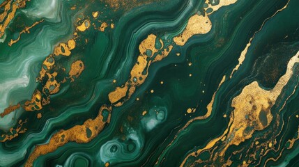 Abstract Green and Gold Marble Swirls