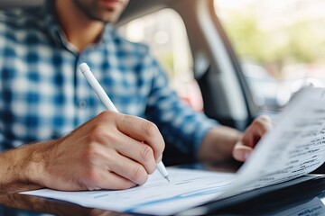 Driving examiner documenting test results close up