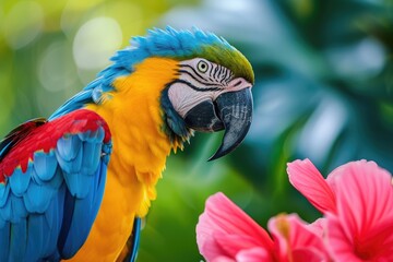 Fototapeta premium Gorgeous close up of a parrot on a flower