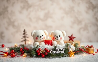 Christmas background with cuddly toys.