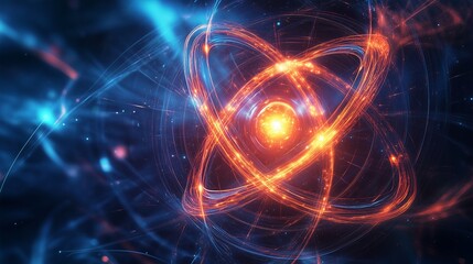 Artistic Representation of an Atom with Glowing Core