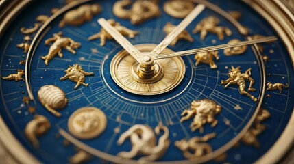 Fototapeta premium Cosmic clock with zodiac symbols instead of numbers, turning slowly through time and space