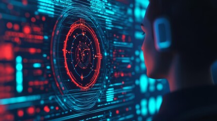 Obraz premium Cyber zodiac guide, holographic display, celestial AI assistant