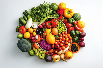 Auswahl an gesunden Lebensmittel f&uuml;r eine ausgewogene Ern&auml;hrung, Superfood Lebensmittel f&uuml;r die Gesundheit, vegetarische Ern&auml;hrung mit Gem&uuml;se, Obst, und N&uuml;ssen