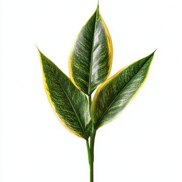 recommend clip art: Vibrant green leaf with striking yellow edges, showcasing nature's beauty and texture. Perfect for botanical themes and decor, white background
