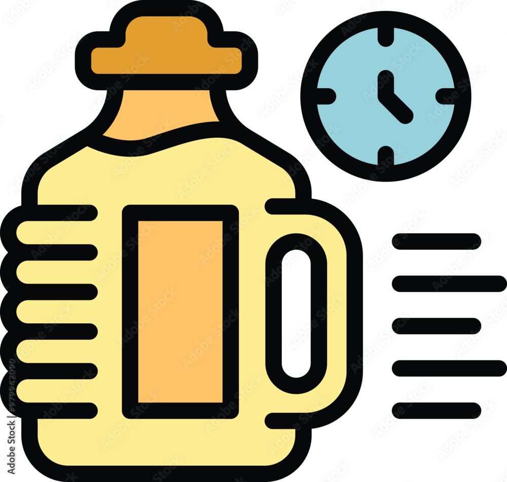 Poster gallon of water with a clock showing passing time for a hydration tracker app is promoting the impor