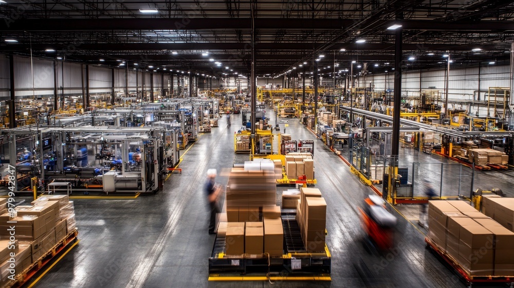 Poster technicians swiftly navigate the expansive warehouse floor, operating automated machines that are as