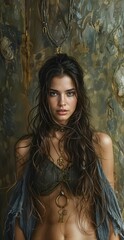 Fototapeta premium Beautiful brunette with a sexy dancing outfit..