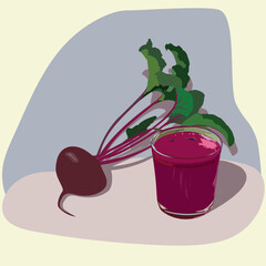 Fresh beetroot with leaves and beetroot juice in a glass.eps