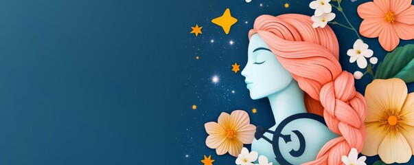 Virgo symbol intertwined with blooming flowers under starlight, expressing purity and serenity