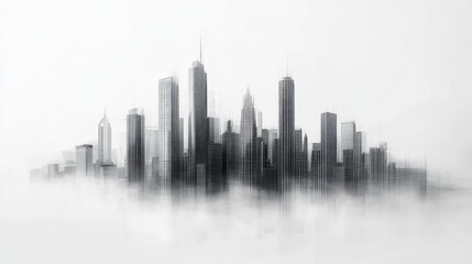 Naklejka premium Abstract Urban Skyline in Misty Fog - Modern Monochrome Cityscape Illustration