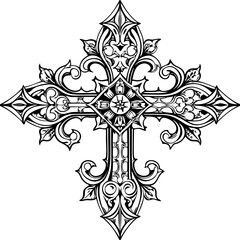 Ornate Gothic Cross Outline Vector