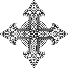 Ornate Gothic Cross Outline Vector