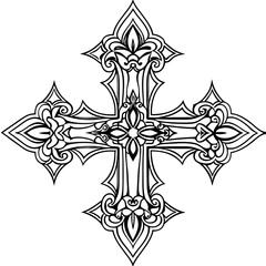 Ornate Gothic Cross Outline Vector