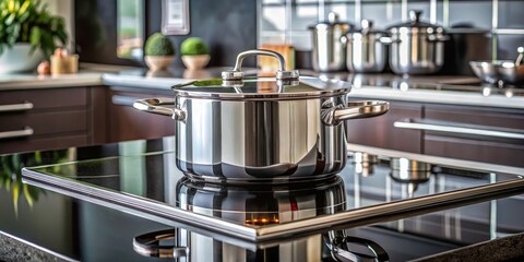 Stainless Steel Pot on Modern Stovetop, Kitchen Interior, Kitchen Design, Cooking, Pot