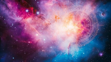 Fototapeta premium Zodiac alignment with a nebula in the background, swirling with colors and mysterious cosmic patterns