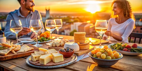 Sunset Dinner Date with Wine and Cheese, Sunset Dinner, Romantic Dinner, Date Night