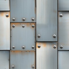 Obraz premium metal panels with rivets creating a seamless industrial pattern. modern metallic background design.