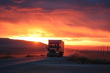 Truck enters sunset