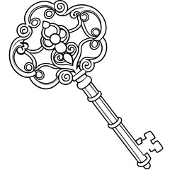 Intricate Ornate Skeleton Key Outline Vector