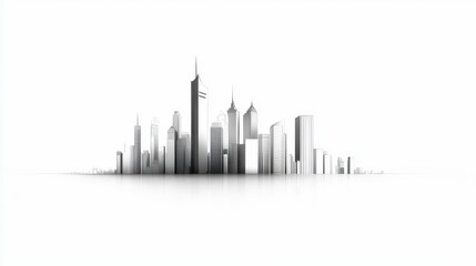 Fototapeta premium A simple black line drawing of a city skyline against a white background, creating a clean and modern urban feel.