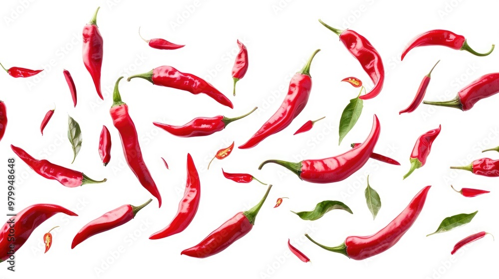Aufkleber a group of red chili peppers arranged on a white surface, ready for use in various settings