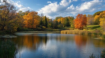 Obraz premium Autumn Reflection in a Serene Lake