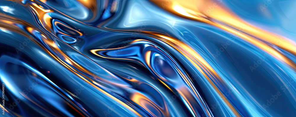 Canvas Prints abstract fluid iridescent holographic neon curved wave in motion colorful blue, yellow, gold backgro