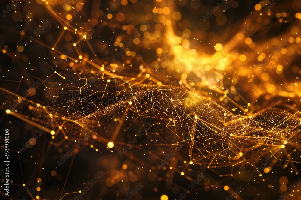 Poster A beautiful golden abstract background featuring intricate lines and dots