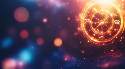 Zodiac symbols crafted from stardust and cosmic light, glowing against a nebula backdrop