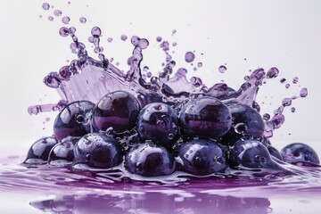 Fresh grapes falling into a glass of red wine