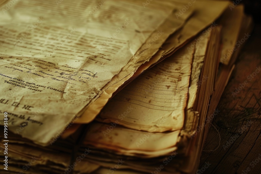 Aufkleber stacked paperwork on a rustic desk