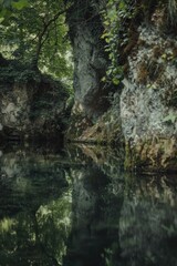 A solitary boat floats on the surface of a serene river, perfect for scenic photography or nature-inspired designs