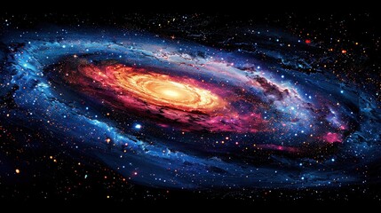 Obraz premium A spiral galaxy with a bright core, surrounded by a field of stars.