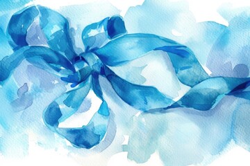 Watercolor illustration of a blue ribbon, ideal for use in designs related to awards, recognition, and celebration