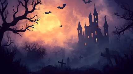 Halloween background illustration, spooky horror and creepy design template