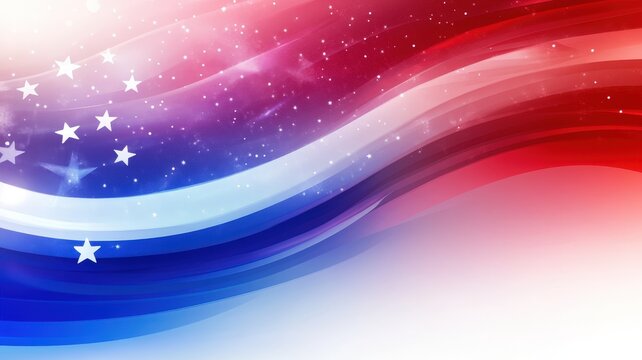 Wavy abstract design featuring red, white, and blue colors with stars, symbolizing patriotic themes at a celebratory event