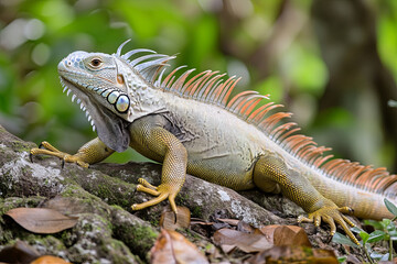 Obraz premium Iguana with its tail wrapped around a tree trunk