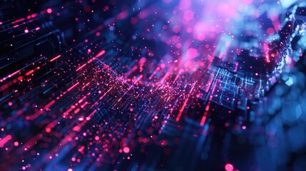 Obraz premium A scene with pink and blue lights illuminating a dark room, suitable for use in party or event decorations