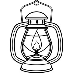 Vintage Lantern with Flickering Candle Outline Vector