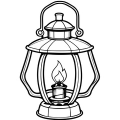 Vintage Lantern with Flickering Candle Outline Vector