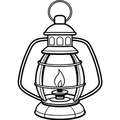 Vintage Lantern with Flickering Candle Outline Vector