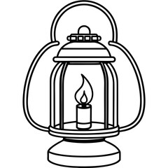 Vintage Lantern with Flickering Candle Outline Vector