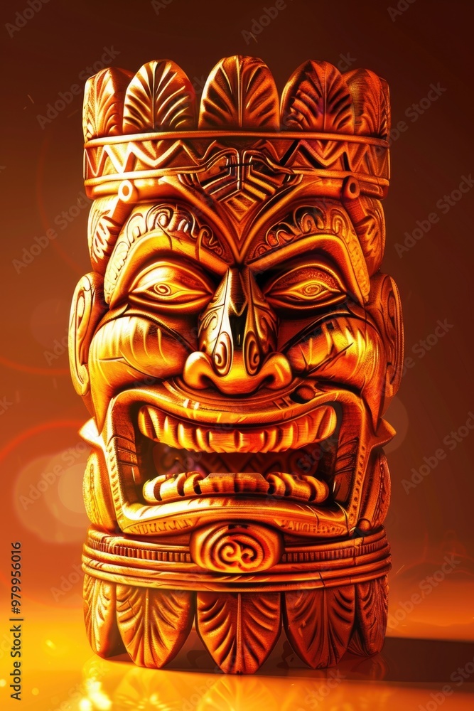 Poster A detailed view of a wooden statue placed on a table, suitable for use in various contexts such as home decor or artistic displays