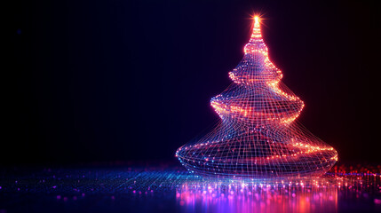 Neon christmas tree on a black background
